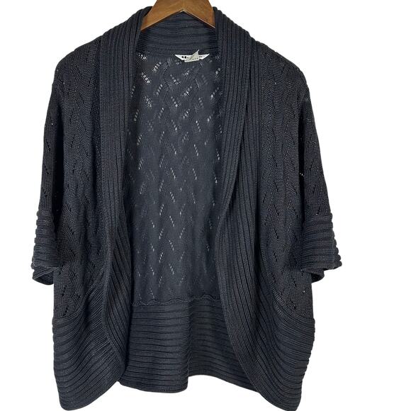 Nygard Collection Sweaters - Nygard Collection Black Shawl Collar Knit Pattern Open Front Cardigan 1X Elegant